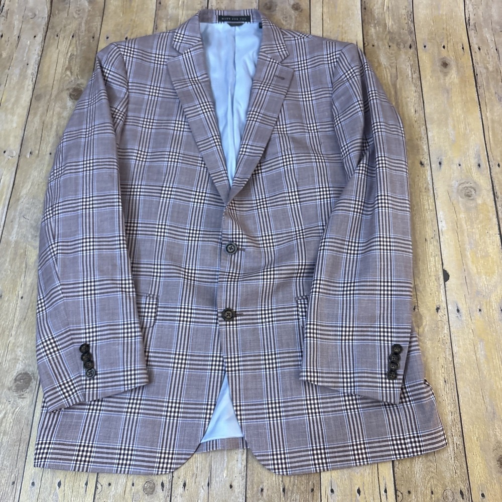 Indochino Blazer Red Glen Plaid Wool Linen Blend 40S